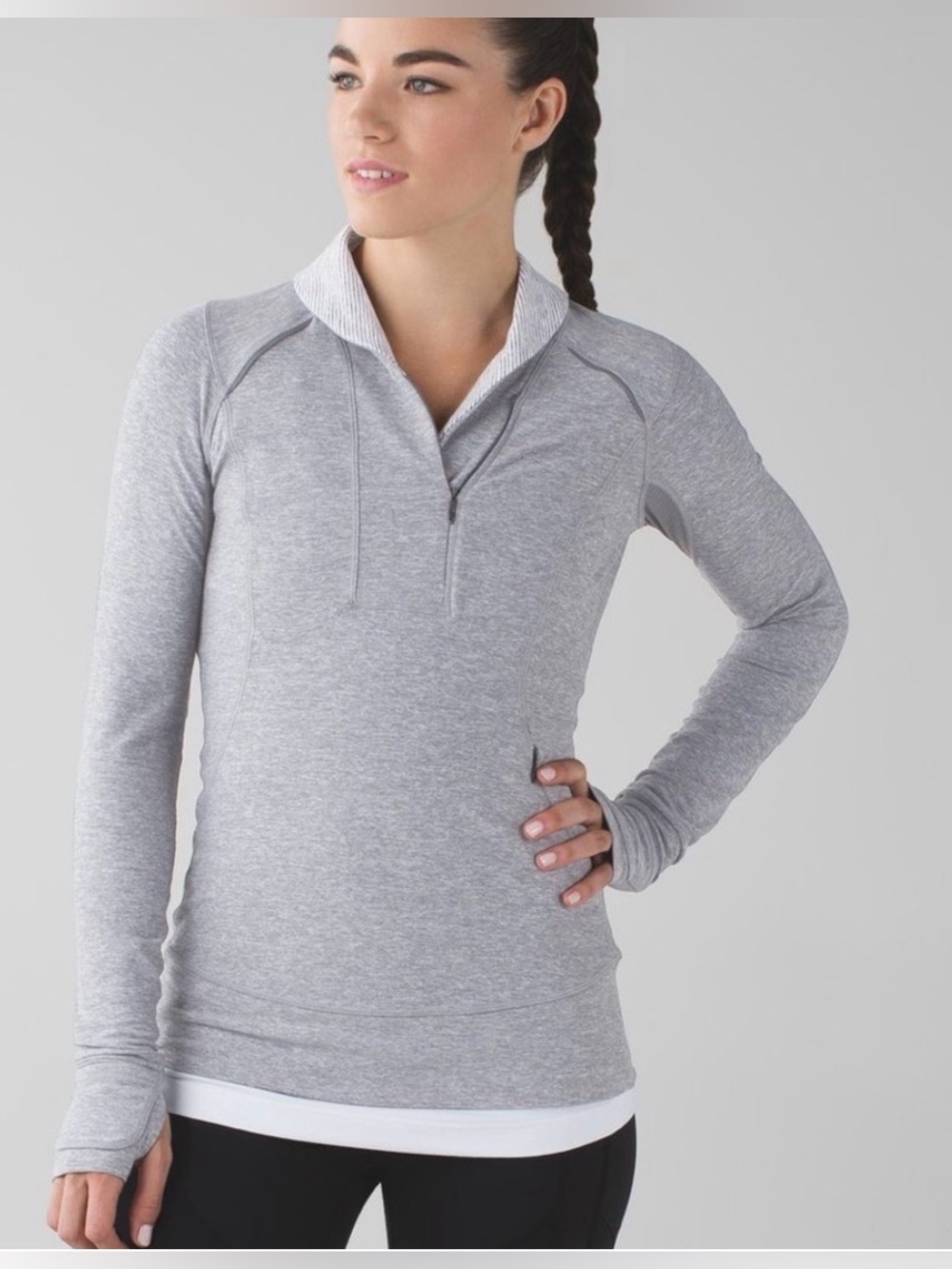 Lululemon Think Fast 1/4 Zip Pullover Heathered Gray 12